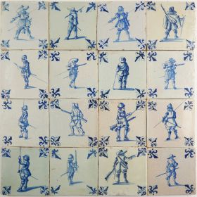 Antique Delft wall tiles with soldiers, 17th century