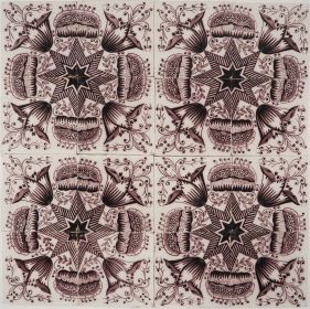 Antique Dutch Delft manganese ornamental wall tiles known as star tulips, 19th century