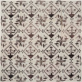 Antique Delft wall tiles in manganese with flowers, 19th century