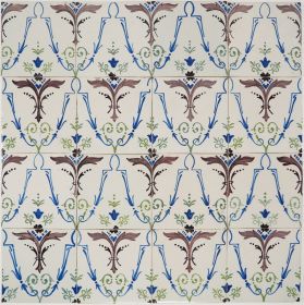 Antique Delft wall tile with the Pendants ornament, 19th century