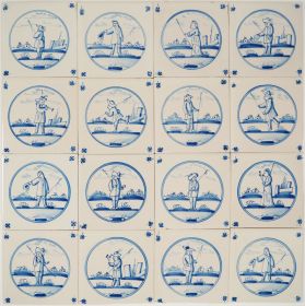 Antique Delft wall tiles with shepherds, 20th century