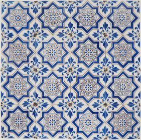 19th-century Delft tile with star and circle pattern in cobalt blue – Type II