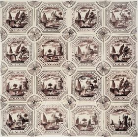Antique reclaimed Delft wall tiles with landscape scenes, 19th century