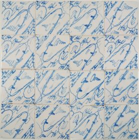 Antique Delft wall tiles with hand-painted blue marble imitation pattern, 19th - 20th century