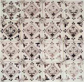 Antique Delft wall tiles with diamond flower motif in manganese, 19th century