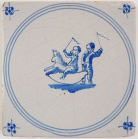 Antique Delft tile with a rocking horse, 19th century