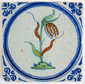 Antique Delft tile with a Snake's Head, 17th century