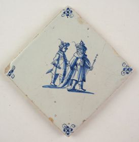 Antique Delft tile with a King, 17th century