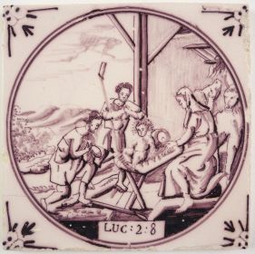 Antique Delft tile with Baby Jesus, 19th century