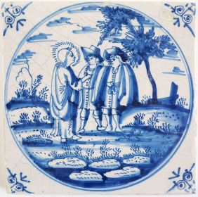 Antique Delft tile with Jesus and the Pharisees, 18th century 