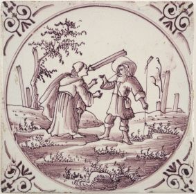 Antique Delft tile with the Mote and the Beam, 18th century