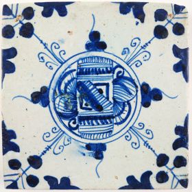 Antique Delft tile with a scroll, 17th century