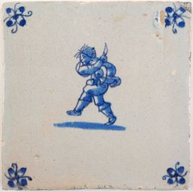 Antique Delft tile with a man with a knife, 17th century