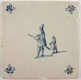 Antique Delft tile with a man shooting arrows, 17th century