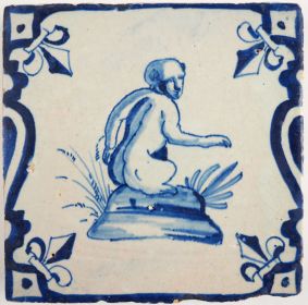 Antique Delft tile with an ape, 17th century