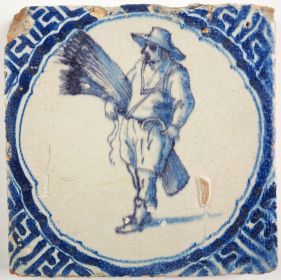 Antique Delft tile with a reed binder, 17th century