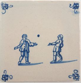 Antique Delft tile with a ball game, 18th century