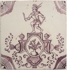 Antique Delft tile with a cartouche, 18th century