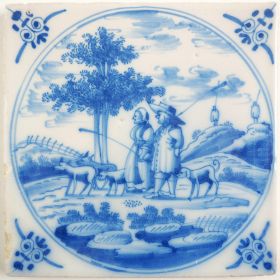 Antique Delft tile with shepherds, 18th century