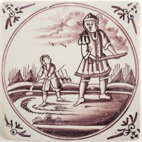 Antique Delft tile with David and Goliath, 19th century
