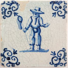 Antique Delft tile with a fisherman, 17th century