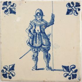 Antique Delft tile with a pikeman, 17th century