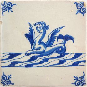 Antique Delft tile with a Putti, 17th century
