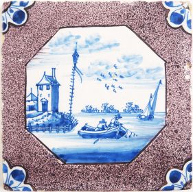 Antique Delft tile with fishermen, 18th century