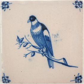 Antique Delft tile with a pigeon, 18th century