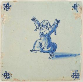 Antique Delft tile with a jester, 17th century