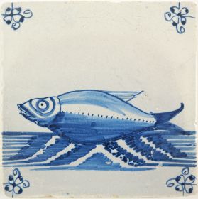 Antique Delft tile with a fish, 18th century 