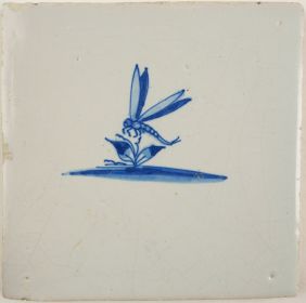 Antique Delft tile with a dragonfly, 18th century