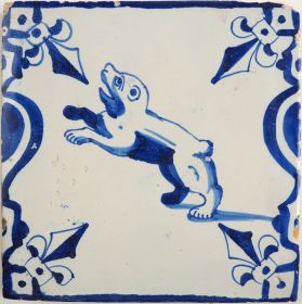 Antique Delft tile with a bear, 17th century