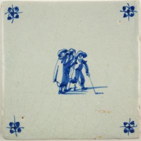 Antique Delft tile with two drinking buddies, 17th century