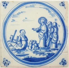 Antique Delft tile with The Syrophoenician Woman, 17th century