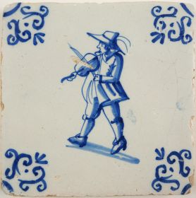Antique tile with a violinist, 17th century
