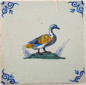 Antique Delft tile with a swan, 17th century