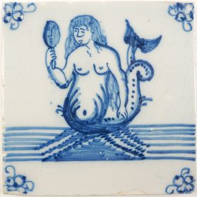 Antique Delft tile with a merman, 18th century