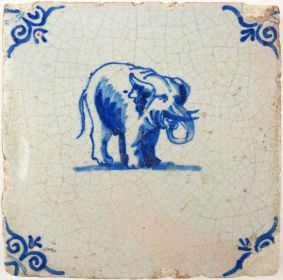 Antique Delft tile depicts an elephant, 17th century