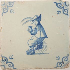 Antique Delft tile with a henpecked husband, 17th century
