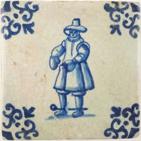 Antique Delft tile with a prisoner, 17th century
