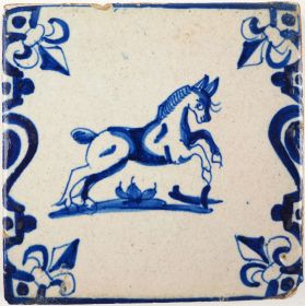 Antique Delft tile with a horse, 17th century