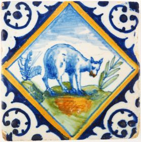 Antique Delft tile with a sheep, 17th century