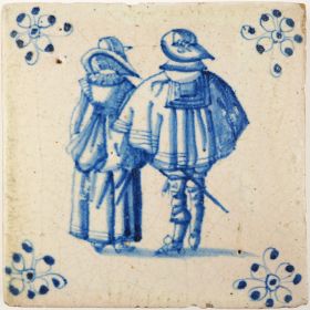 Antique Delft tile with lady & gentleman, 17th century