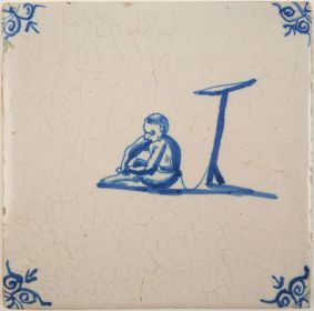 Antique Delft tile with a caught monkey, 17th century