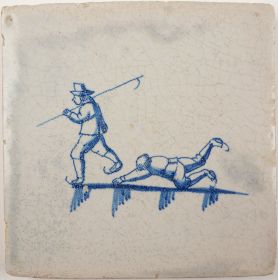 Antique Delft tile with ice skaters, 17th century 