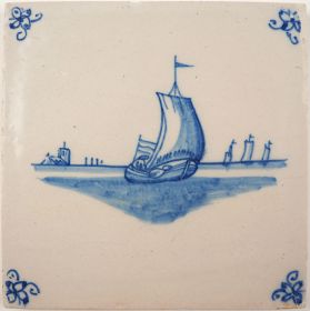 Antique Delft tile with a boat, 18th century