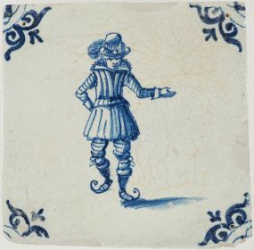Antique Delft tile with an ice skater, 17th century