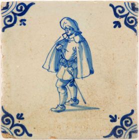 Antique Delft tile with the Night Watch, 17th century