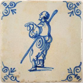 Antique Delft tile with a beggar, 17th century